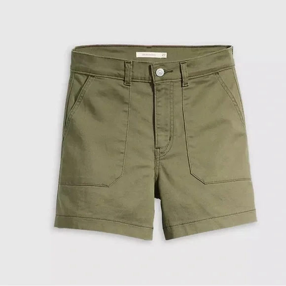 Levi’s Army Olive Green Utility Cotton Stretch Shorts Gorpcore Casual Cool Sz 27 - Picture 2 of 10